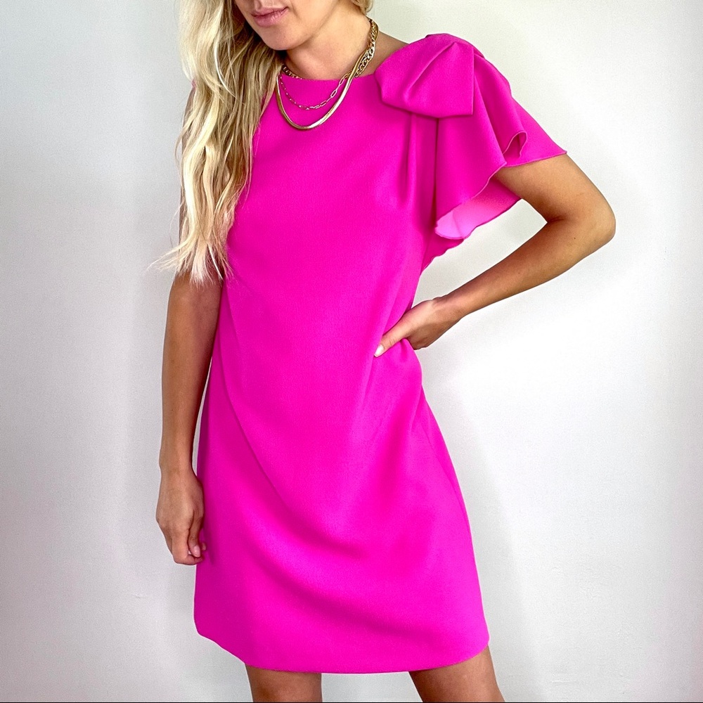 Fuchsia Flutter Sleeve Shift Dress - Brand: